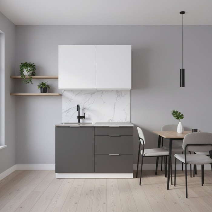 Набор корпусной мебели для кухни " Микс Топ-1" белый премиум/ графит серый/мрамор лацио белый