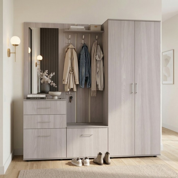 Набор мебели для прихожей "Визит-4" (шимо светлый)
