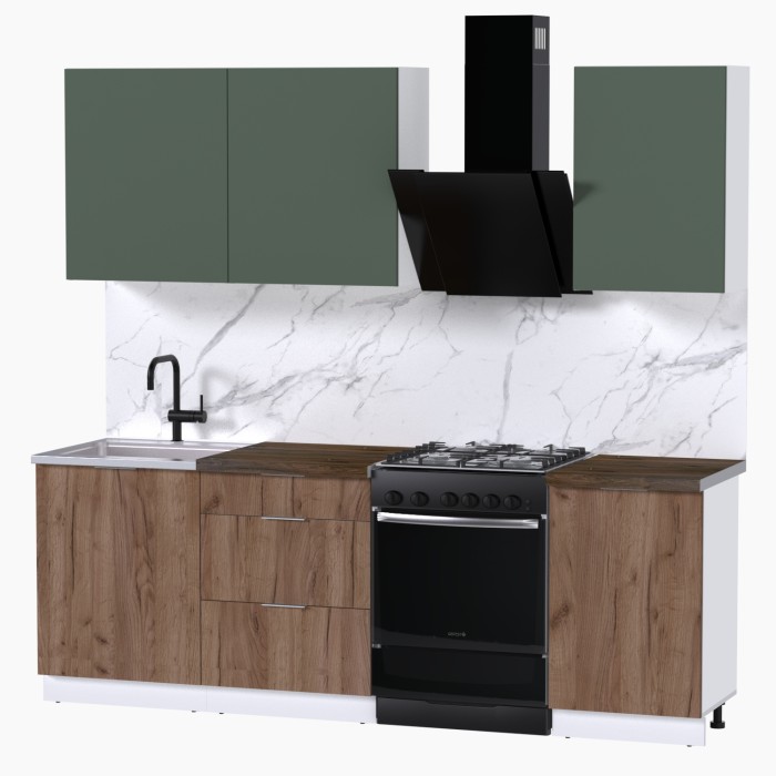 Набор корпусной мебели для кухни " Микс Топ-3" дымчато зеленый/ дуб крафт табачный/дуб флагстаф темный