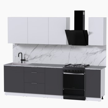 Набор корпусной мебели для кухни " Микс Топ-6" белый премиум/ графит серый/мрамор лацио белый