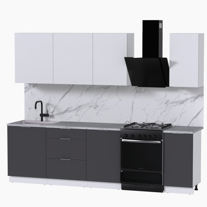 Набор корпусной мебели для кухни " Микс Топ-6" белый премиум/ графит серый/мрамор лацио белый