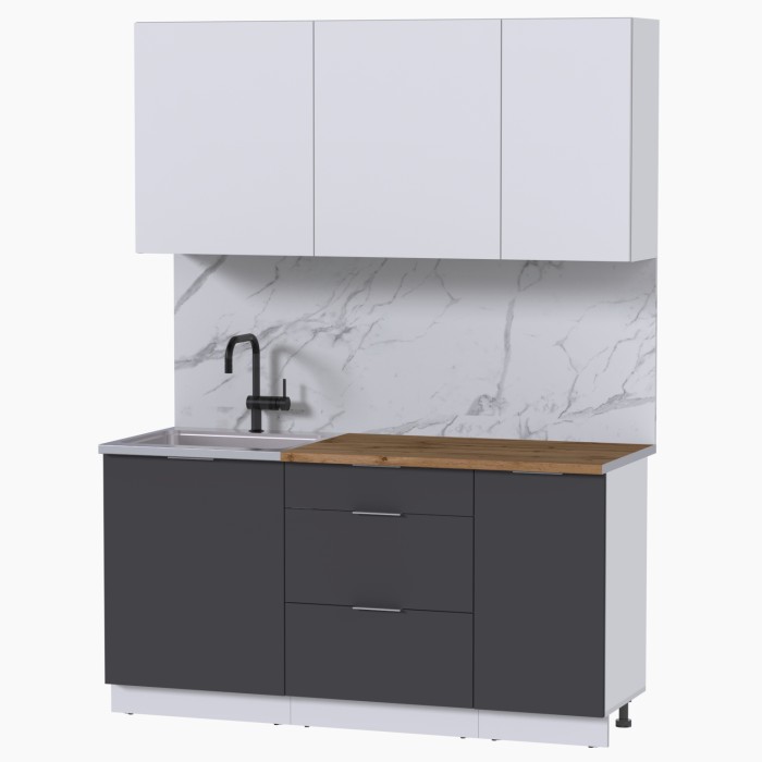 Набор корпусной мебели для кухни " Микс Топ-2" белый премиум/ графит серый/дуб вотан