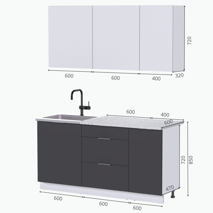 Набор корпусной мебели для кухни " Микс Топ-2" дымчато зеленый/ дуб каньон/тунис