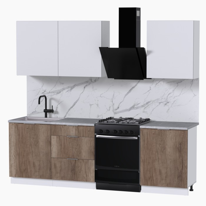 Набор корпусной мебели для кухни " Микс Топ-4" белый премиум/дуб каньон/мрамор лацио белый
