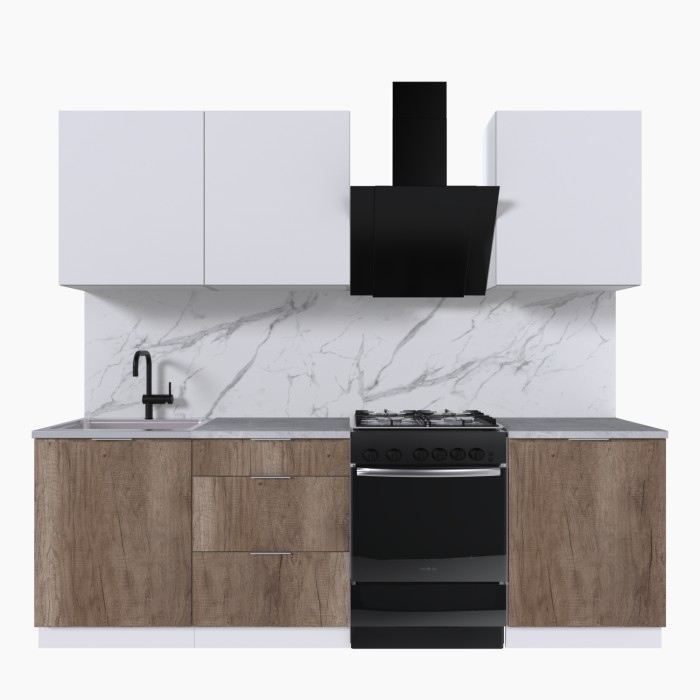 Набор корпусной мебели для кухни " Микс Топ-4" белый премиум/дуб каньон/мрамор лацио белый