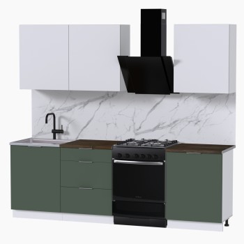 Набор корпусной мебели для кухни " Микс Топ-4" белый премиум/дымчато зеленый/дуб флагстаф темный
