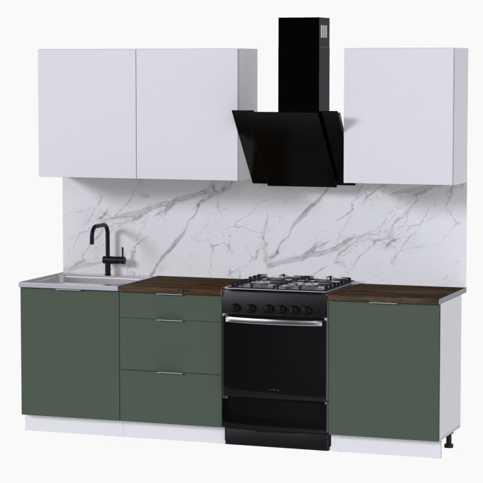 Набор корпусной мебели для кухни " Микс Топ-4" белый премиум/дымчато зеленый/дуб флагстаф темный