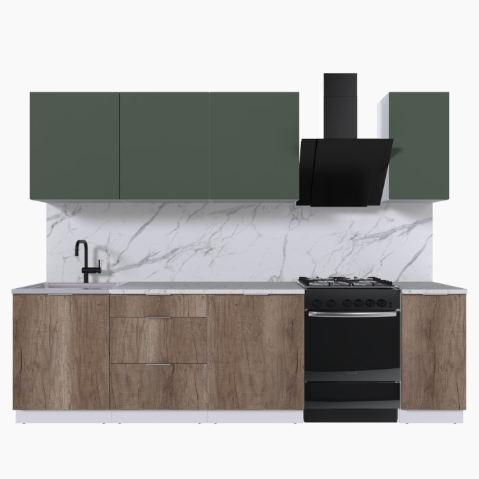 Набор корпусной мебели для кухни " Микс Топ-7" дымчато зеленый/ дуб каньон/мрамор марквина