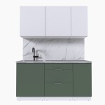 Набор корпусной мебели для кухни " Микс Топ-2" белый премиум/дымчато зеленый/мрамор лацио белый