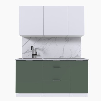 Набор корпусной мебели для кухни " Микс Топ-2" белый премиум/дымчато зеленый/мрамор лацио белый
