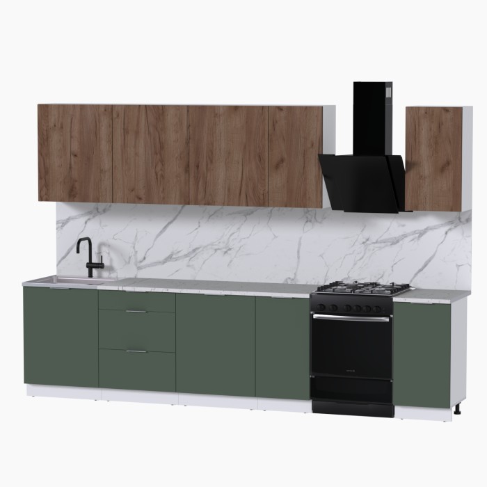 Набор корпусной мебели для кухни " Микс Топ-9" дуб крафт табачный/дымчато зеленый/мрамор марквина