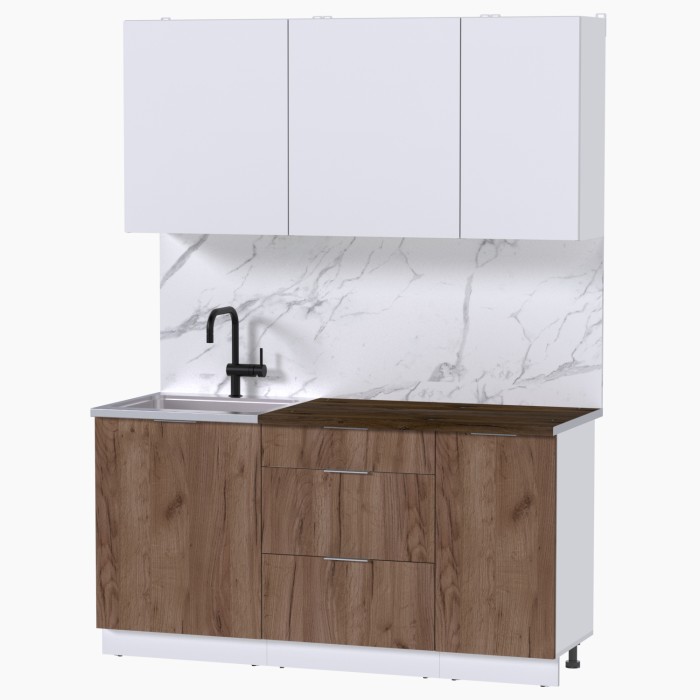 Набор корпусной мебели для кухни " Микс Топ-2" белый премиум/дуб крафт табачный/дуб флагстаф темный