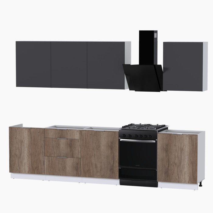 Набор корпусной мебели для кухни " Микс Топ-8" графит серый/дуб каньон