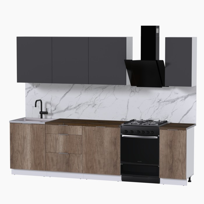 Набор корпусной мебели для кухни " Микс Топ-7" графит серый/дуб каньон/дуб флагстаф темный