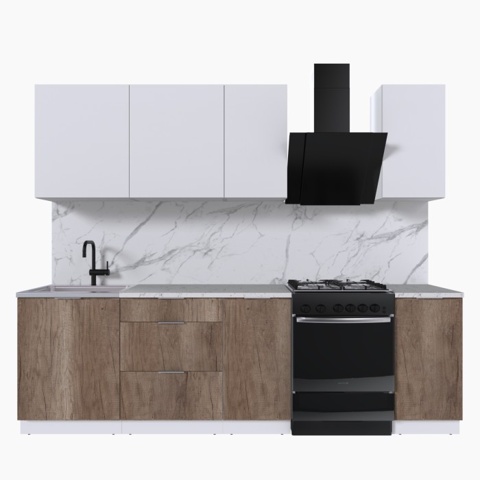 Набор корпусной мебели для кухни " Микс Топ-5" белый премиум/дуб каньон/мрамор марквина