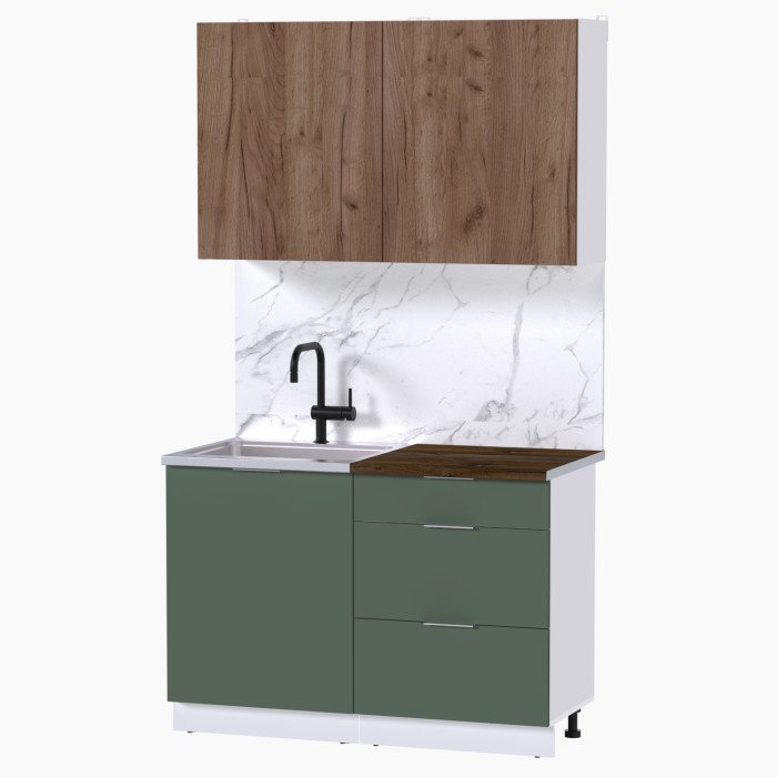 Набор корпусной мебели для кухни " Микс Топ-1" дуб крафт табачный/дымчато зеленый/дуб флагстаф темный