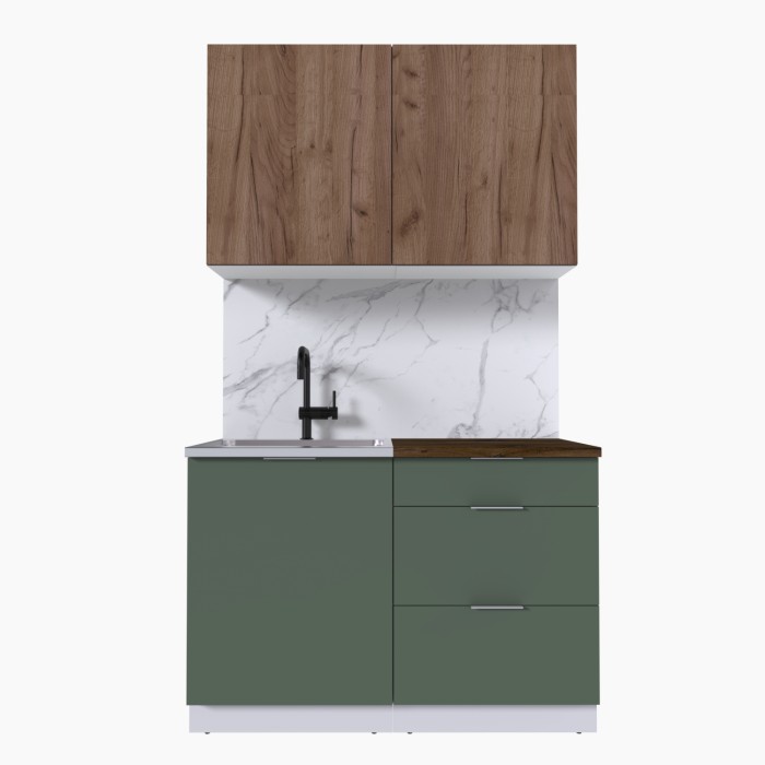 Набор корпусной мебели для кухни " Микс Топ-1" дуб крафт табачный/дымчато зеленый/дуб флагстаф темный