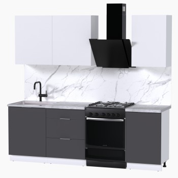 Набор корпусной мебели для кухни " Микс Топ-3" белый премиум/ графит серый/мрамор лацио белый