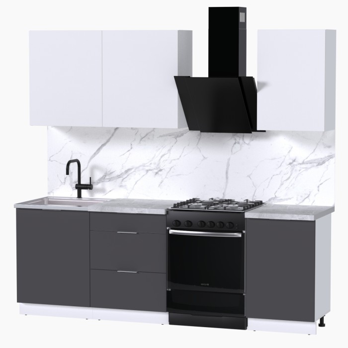 Набор корпусной мебели для кухни " Микс Топ-3" белый премиум/ графит серый/мрамор лацио белый