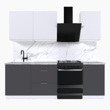 Набор корпусной мебели для кухни " Микс Топ-3" белый премиум/ графит серый/мрамор лацио белый