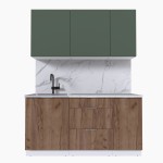 Набор корпусной мебели для кухни " Микс Топ-2" дымчато зеленый/ дуб крафт табачный/мрамор марквина