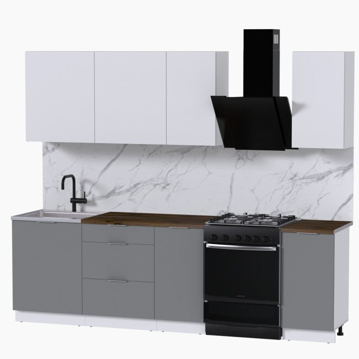 Набор корпусной мебели для кухни " Микс Топ-5" белый премиум/шиншилла серая/дуб флагстаф темный