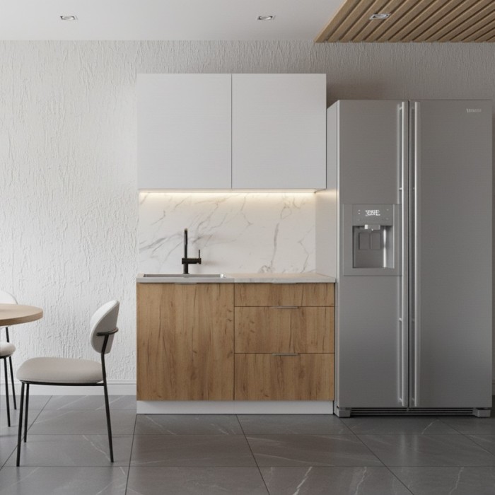 Набор корпусной мебели для кухни " Микс Топ-1" белый премиум/дуб крафт золотой/мрамор лацио белый