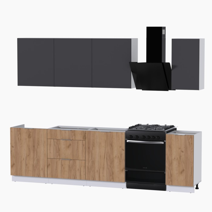 Набор корпусной мебели для кухни " Микс Топ-7" графит серый/дуб крафт золотой