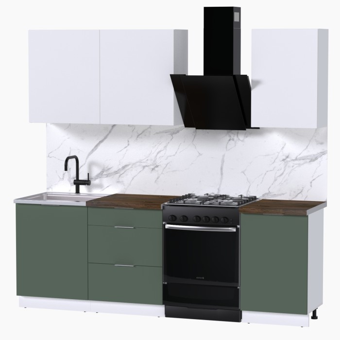 Набор корпусной мебели для кухни " Микс Топ-3" белый премиум/дымчато зеленый/дуб флагстаф темный