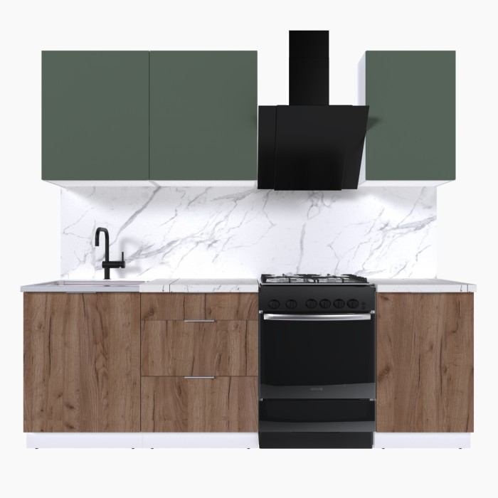 Набор корпусной мебели для кухни " Микс Топ-3" дымчато зеленый/ дуб крафт табачный/мрамор марквина