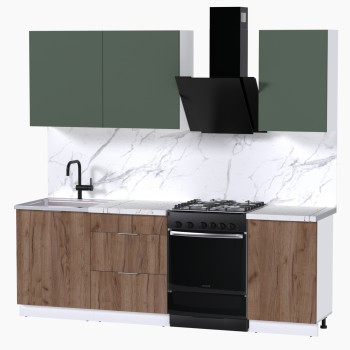 Набор корпусной мебели для кухни " Микс Топ-3" дымчато зеленый/ дуб крафт табачный/мрамор марквина