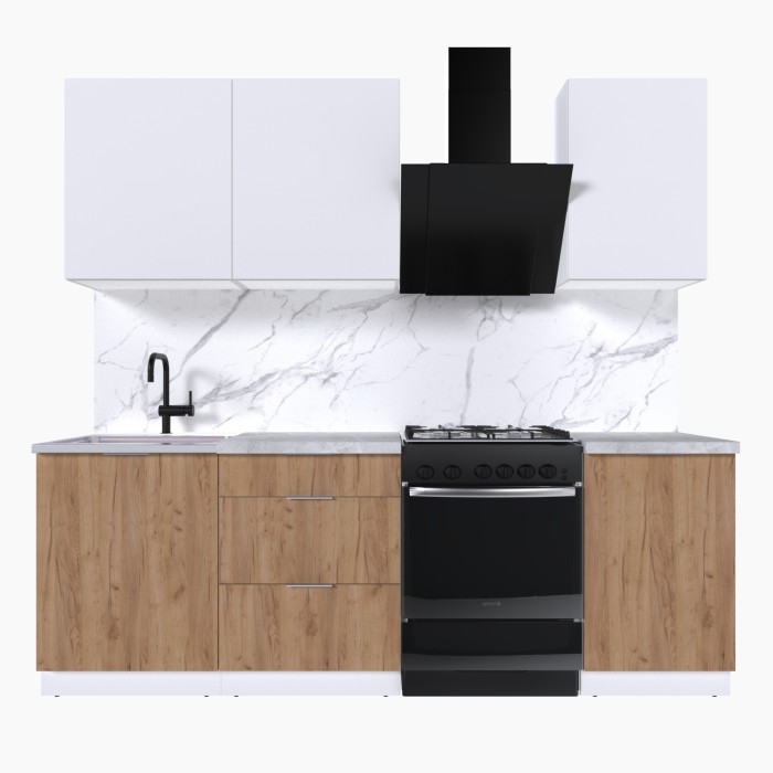 Набор корпусной мебели для кухни " Микс Топ-3" белый премиум/дуб крафт золотой/мрамор лацио белый