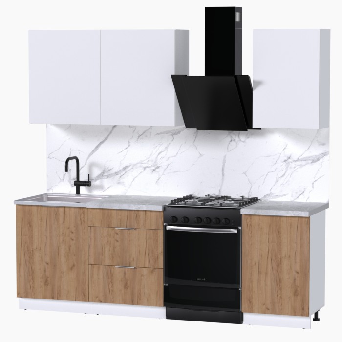 Набор корпусной мебели для кухни " Микс Топ-3" белый премиум/дуб крафт золотой/мрамор лацио белый