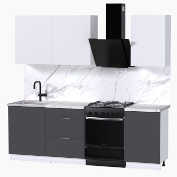 Набор корпусной мебели для кухни " Микс Топ-3" белый премиум/ графит серый/мрамор марквина