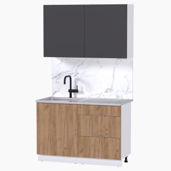 Набор корпусной мебели для кухни " Микс Топ-1" графит серый/дуб крафт золотой/мрамор лацио белый