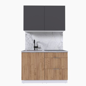 Набор корпусной мебели для кухни " Микс Топ-1" графит серый/дуб крафт золотой/мрамор лацио белый