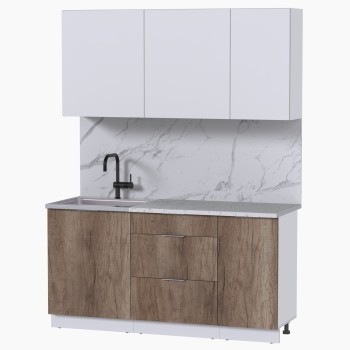 Набор корпусной мебели для кухни " Микс Топ-2" белый премиум/дуб каньон/мрамор марквина