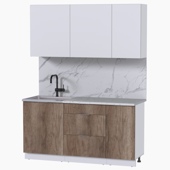 Набор корпусной мебели для кухни " Микс Топ-2" белый премиум/дуб каньон/мрамор марквина