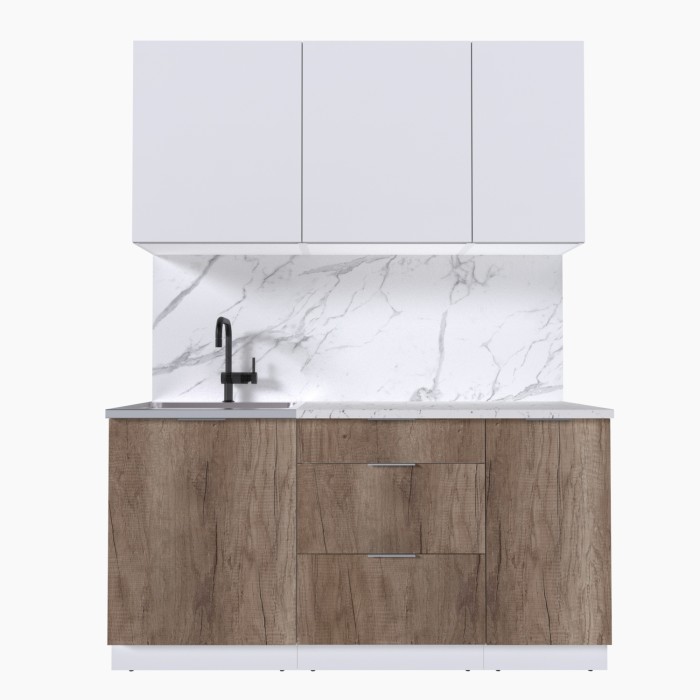 Набор корпусной мебели для кухни " Микс Топ-2" белый премиум/дуб каньон/мрамор марквина