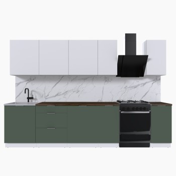 Набор корпусной мебели для кухни " Микс Топ-9" белый премиум/дымчато зеленый/дуб флагстаф темный