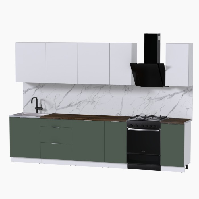 Набор корпусной мебели для кухни " Микс Топ-9" белый премиум/дымчато зеленый/дуб флагстаф темный
