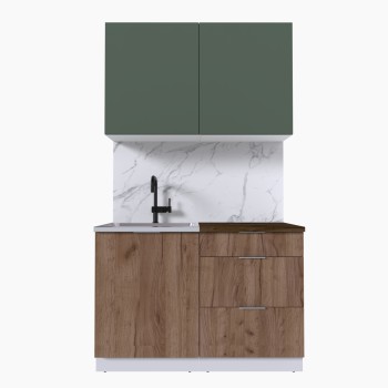 Набор корпусной мебели для кухни " Микс Топ-1" дымчато зеленый/ дуб крафт табачный/дуб флагстаф темный