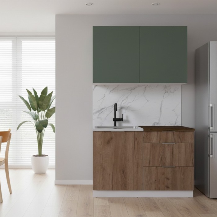 Набор корпусной мебели для кухни " Микс Топ-1" дымчато зеленый/ дуб крафт табачный/дуб флагстаф темный