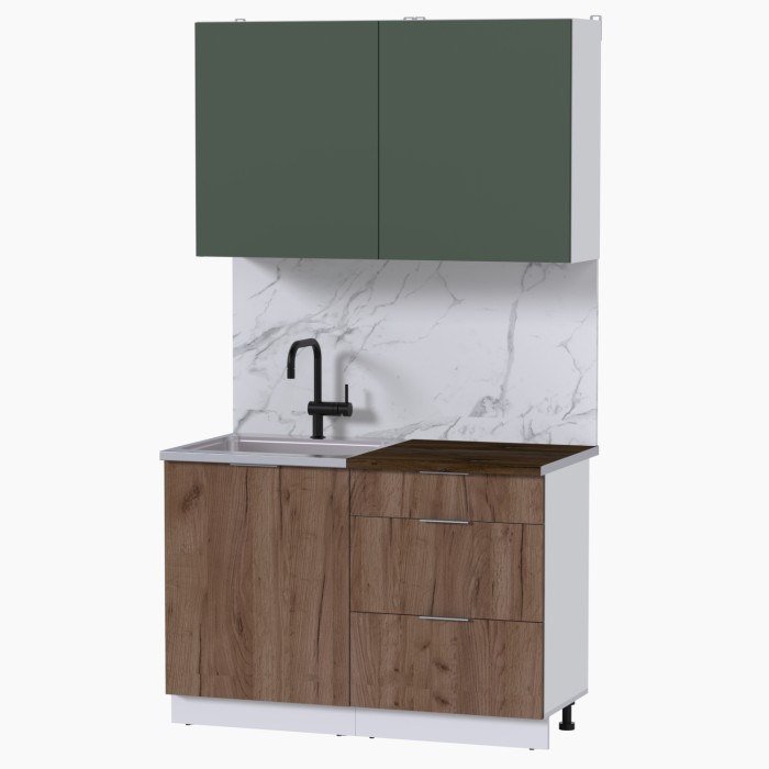 Набор корпусной мебели для кухни " Микс Топ-1" дымчато зеленый/ дуб крафт табачный/дуб флагстаф темный