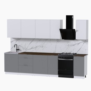 Набор корпусной мебели для кухни " Микс Топ-9" белый премиум/шиншилла серая/дуб флагстаф темный