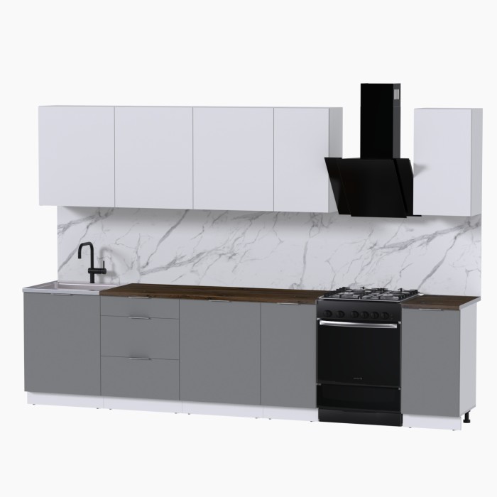 Набор корпусной мебели для кухни " Микс Топ-9" белый премиум/шиншилла серая/дуб флагстаф темный