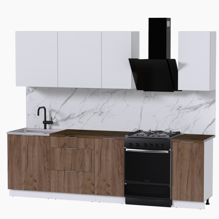 Набор корпусной мебели для кухни " Микс Топ-5" белый премиум/дуб крафт табачный/дуб флагстаф темный