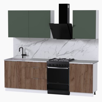 Набор корпусной мебели для кухни " Микс Топ-4" дымчато зеленый/ дуб крафт табачный/мрамор марквина