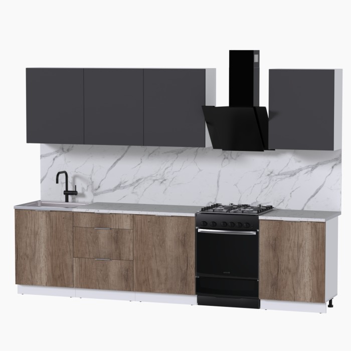 Набор корпусной мебели для кухни " Микс Топ-8" графит серый/дуб каньон/мрамор марквина