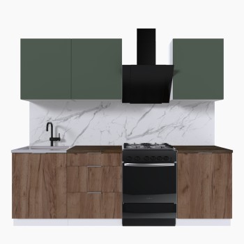 Набор корпусной мебели для кухни " Микс Топ-4" дымчато зеленый/ дуб крафт табачный/дуб флагстаф темный